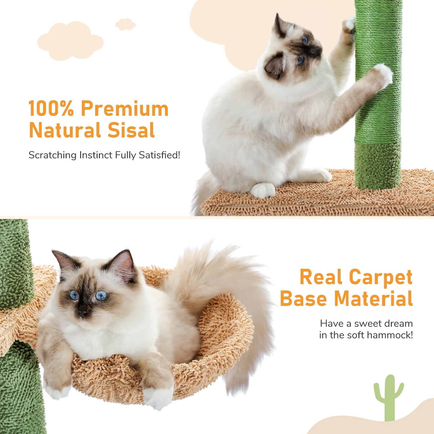 Cat Cactus Climbing Tree with Scratching Post Hammock - SCENICBELLE