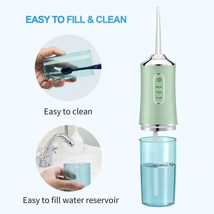 H2O Dental Water Flosser – Portable Oral Irrigator with 5 Modes, 6 Jet Tips, Rechargeable & Waterproof Teeth Cleaner for Home and Travel - 300ml Reservoir (HF-6) Ideal for Effective Dental Care