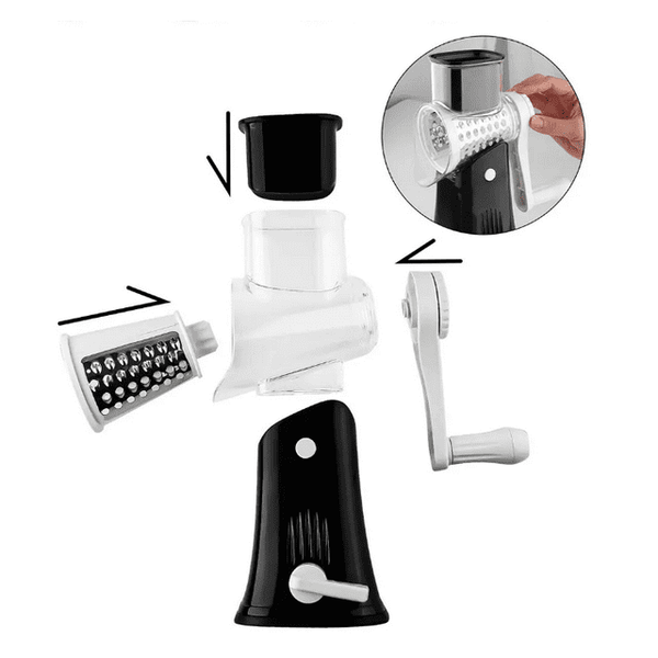 5 In 1 Cheese Grater with Handle, Handheld Cheese Shredder Rotary , Vegetable Potato Slicer Carrot Shredder Cutter, Veggie Slicer, Grater for Kitchen-Black