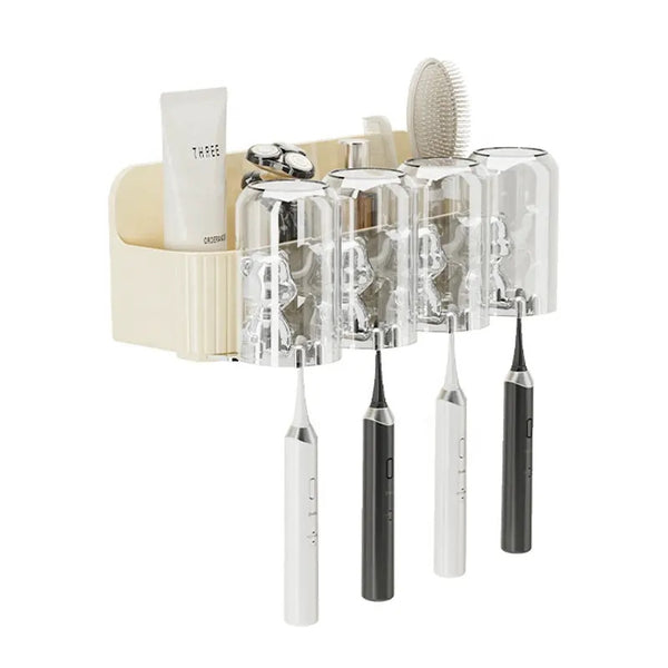 Toothpaste Dispenser, Rolling Squeezer Kit, and Toothbrush Holder Set Sustainable Plastic, Wall Mounted Stylish and Functional