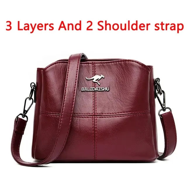 Dark Red shoulder strap leather crossbody bag image