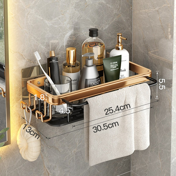 Luxury Bathroom Shelves Without Drilling RustProof Aluminum Shower Wall Shelf Shampoo Towel Holder Bathroom Organizer Accessorie