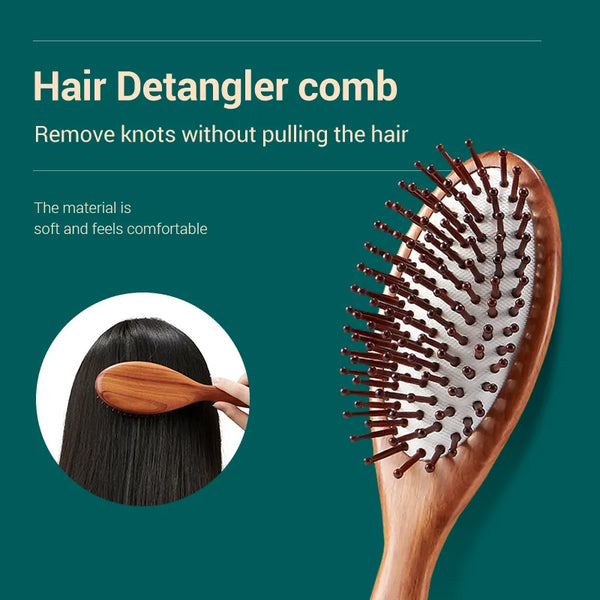 Hair Brush Nature Wooden Anti-Static Detangle Brush Hair Scalp Massage Comb Air Cushion Styling Tools for Women Men