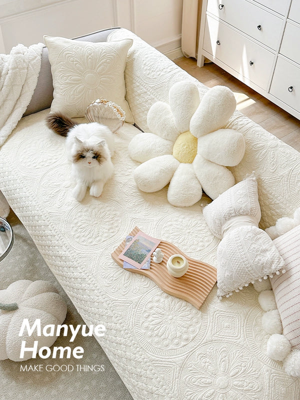 Manyue Home Champagne Garden French Style Vintage Embroidery All Cotton Pure Cotton Sofa Cushion Backrest Towel Sofa Cover Cover Cloth