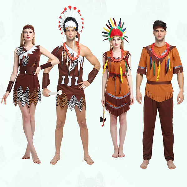 Savage Costume Primitive Man African Wild Man Indian Clothes Men Women Leopard Print Aborigines Hunter Costume