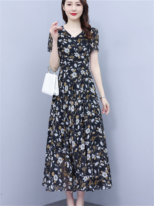 Floral Print Summer Women's New Casual Chiffon Dress