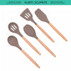 Good Quality Kitchen Cooking Silicone Utensils Set Wooden Handle Cookware Tool with Storage Heat Resistant Non Stick Accessories