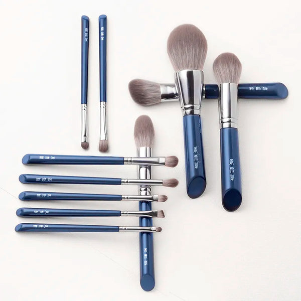 Azure Blue 11pcs Makeup Brush Set&Kit  Super Soft Fiber, High-Quality Face&Eye Foundation Eyeshadow  Powder Brush