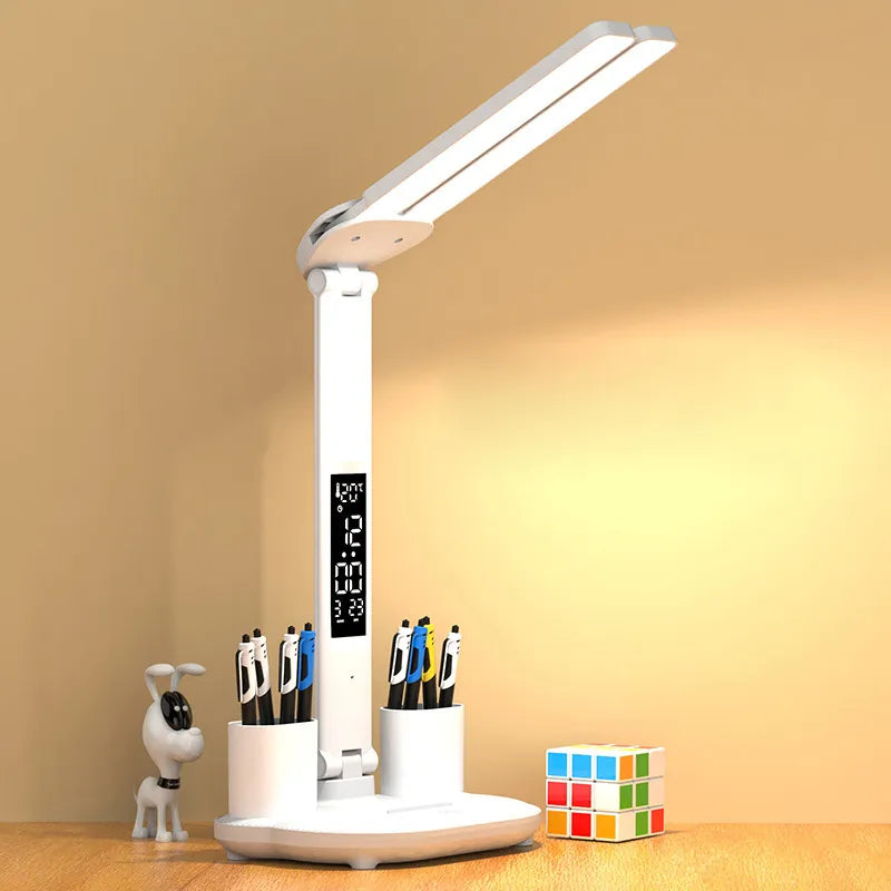Double Headed Multifunction Foldable LED Table Lamp With Calendar Clock