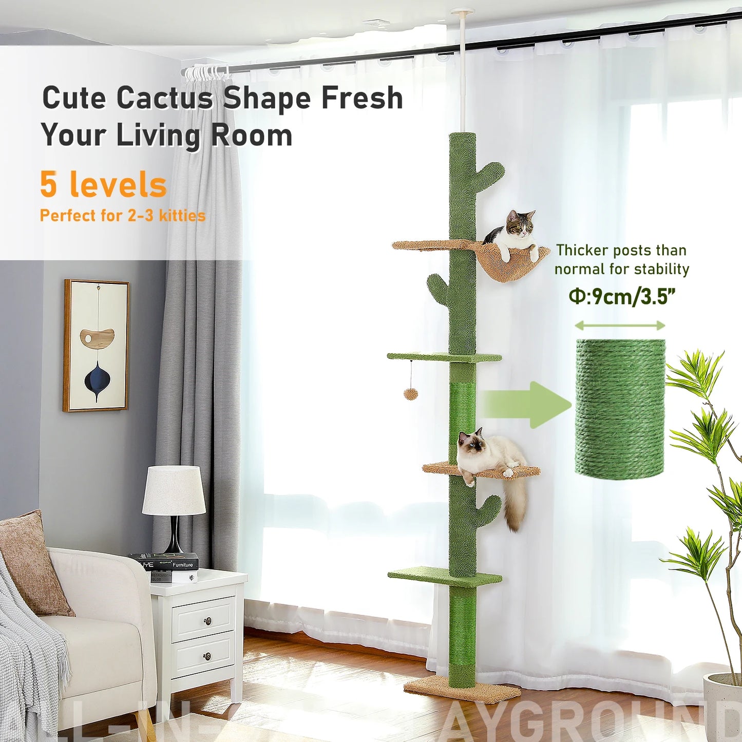 Cat Cactus Climbing Tree with Scratching Post Hammock