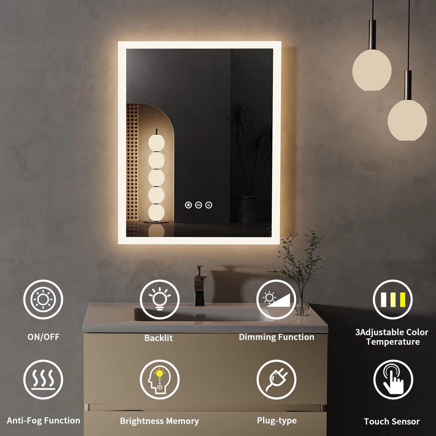 Smart Touch LED Lighted Bathroom Mirror