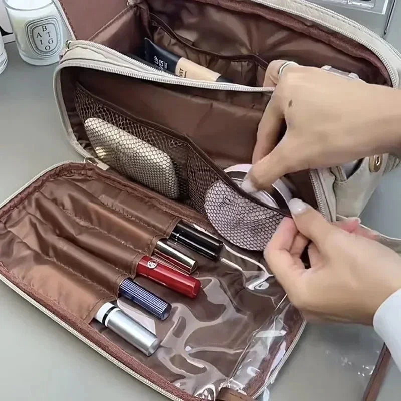 SCENNICBELLE™ Double Zipper Travel Makeup Brush Bag