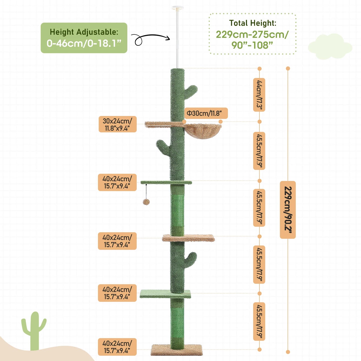 Cat Cactus Climbing Tree with Scratching Post Hammock