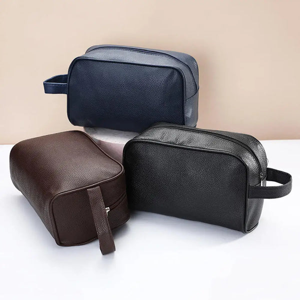 Men's Large Capacity Travel Cosmetic Bag: Stylish PU Leather Makeup Organizer for Toiletries.