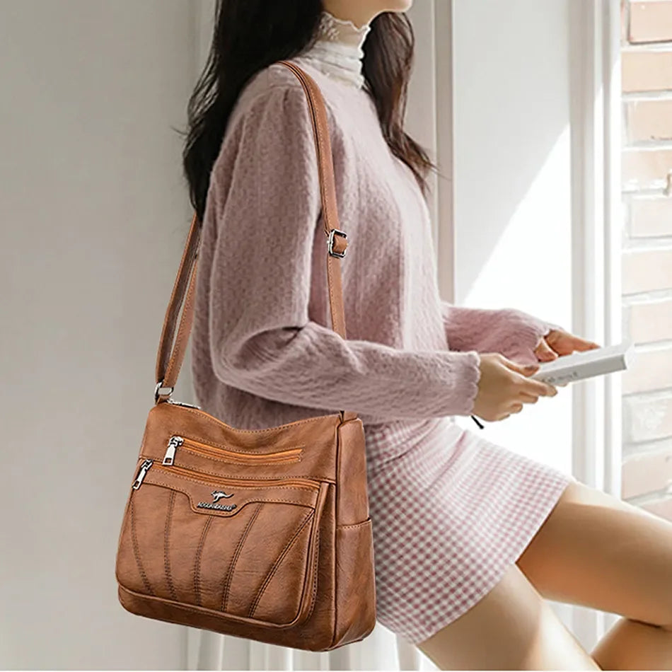 Soft Leather Women Crossbody Tote Bag