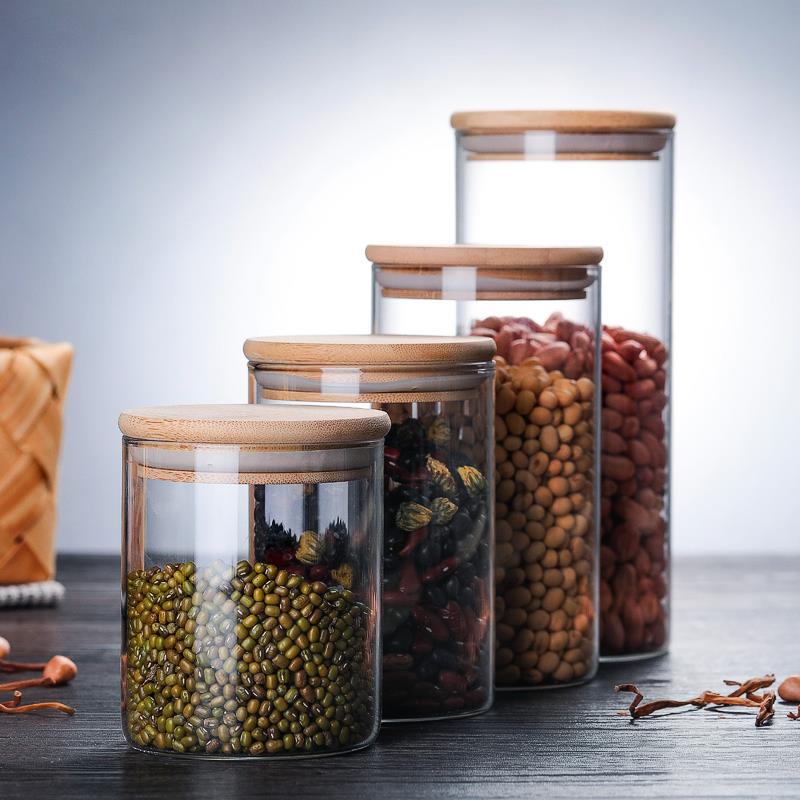 Glass Containers Food Glass Jars and Lids Glass Jar with Lid Kitchen Storage Box Organization Containers Bottle Spice Boats Tea