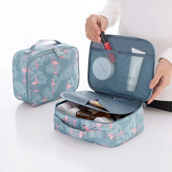 Portable Travel Toiletry Organizer: Waterproof Women's Cosmetic Bag with Zipper Closure.