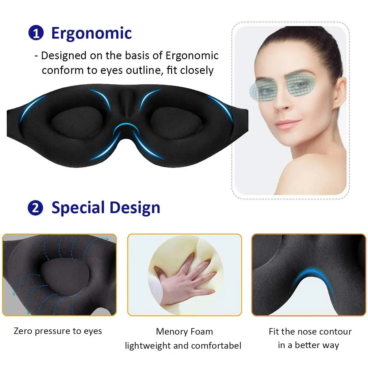 Nucomfy™ 3D Sleep Mask - Adjustable Sleep Mask with No Pressure on the Eyes