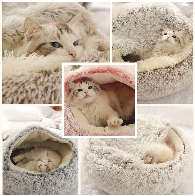 Hot Plush Round Cat Bed Cat Warm House Soft Long Plush Pet Dog Bed For