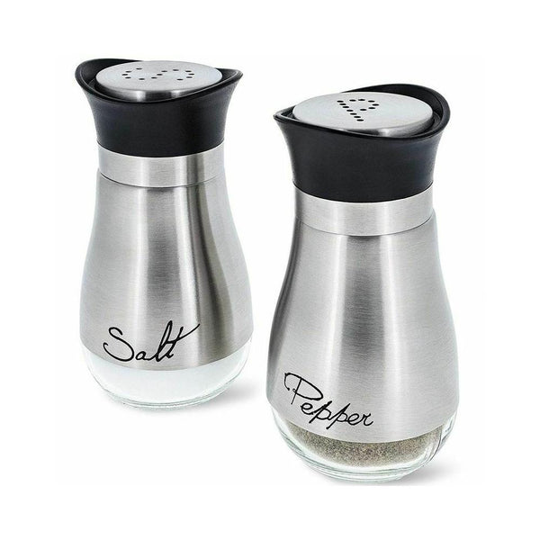 Salt and Pepper Shakers Stainless Steel Glass Set