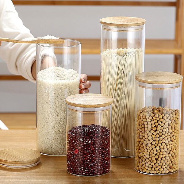 Glass Containers Food Glass Jars and Lids Glass Jar with Lid Kitchen Storage Box Organization Containers Bottle Spice Boats Tea