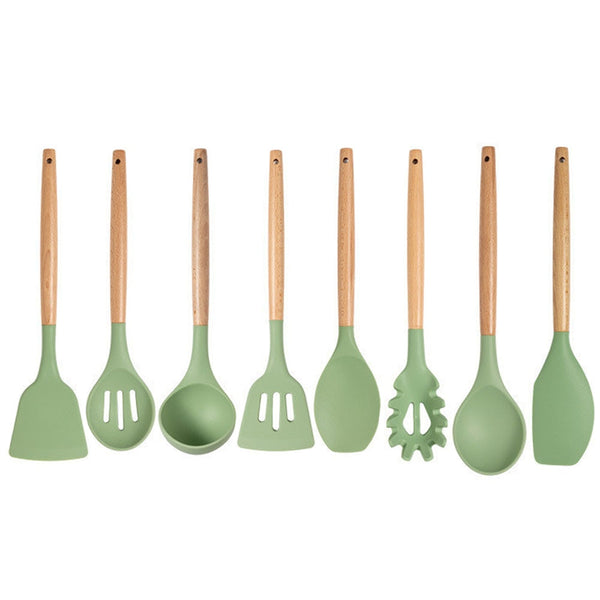 Avocado Green Silicone Kitchenware - Cooking Utensils Set Non-stick Cookware