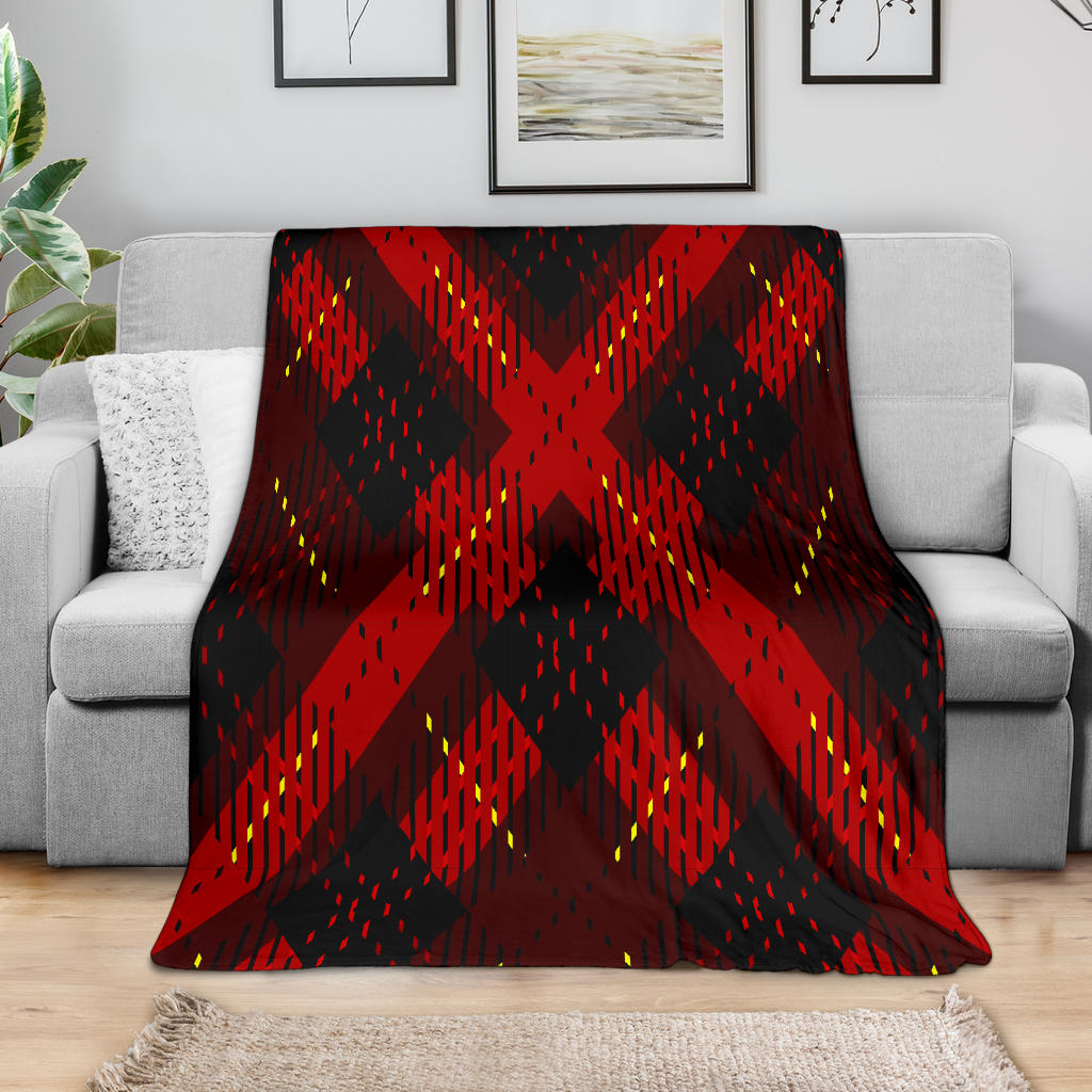 High-Quality Premium Blankets Square - Tartan Plaid Pattens - Dark Red