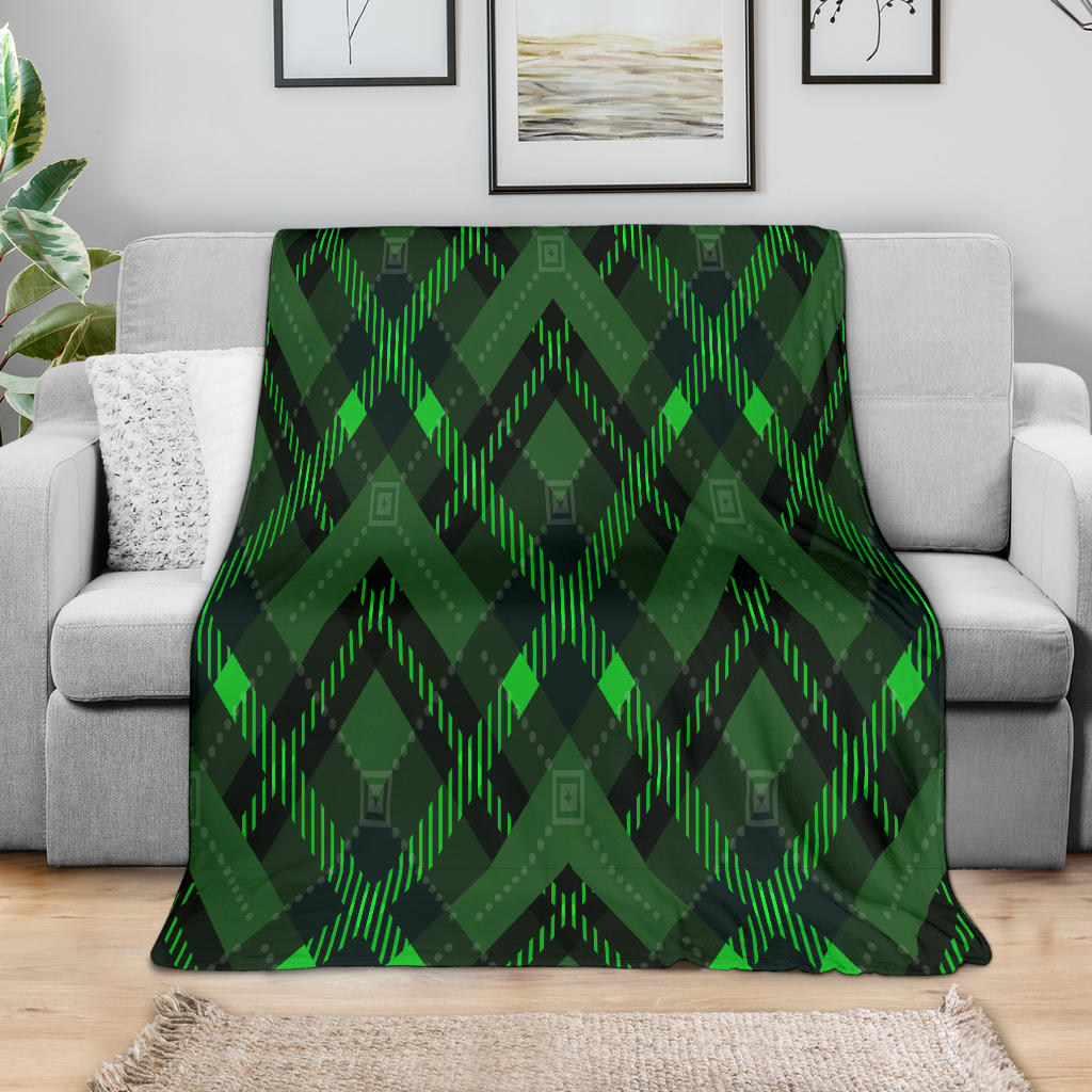 High-Quality Premium Blankets Square - Jewish Tripod Plaid Pattens - Dark Green