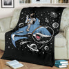 Astronaut Riding A Shark Premium Blanket, Cool Space Cartoon Drawing