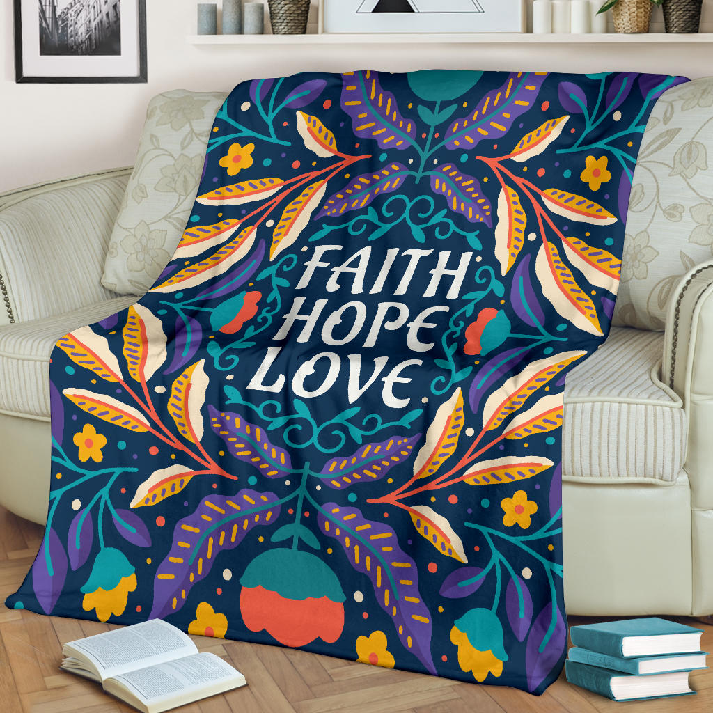 Faith Hope Love Floral Background Premium Blanket