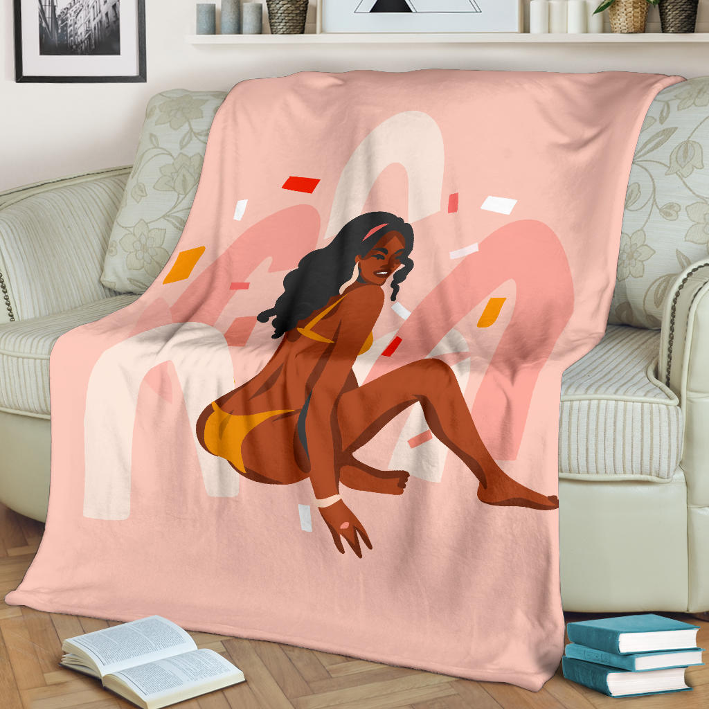 Hand Drawn Afro American Sitting Bikini Party Premium Blanket