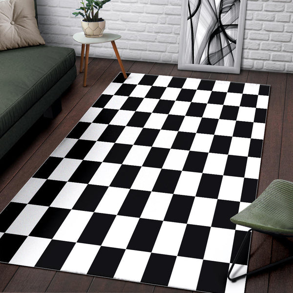 Checked Black and White Area Rug
