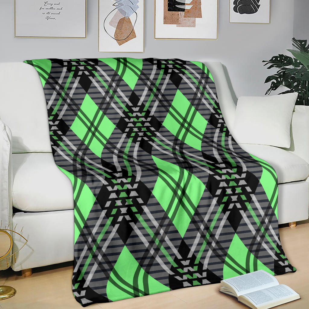 High-Quality Premium Blankets Square - Tartan Plaid Pattens - Bright Green