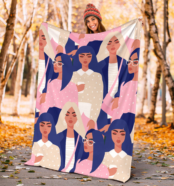 Cute Girl Modern Style Drawing Cartoon Premium Blanket