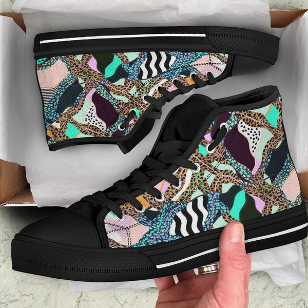 Zebra Cheetah Pink Designer High Top Sneaker Custom Shoes with Black Sole
