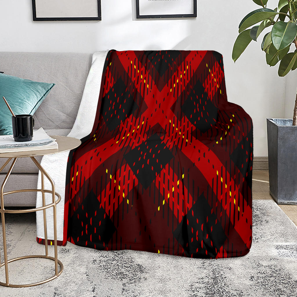 High-Quality Premium Blankets Square - Tartan Plaid Pattens - Dark Red