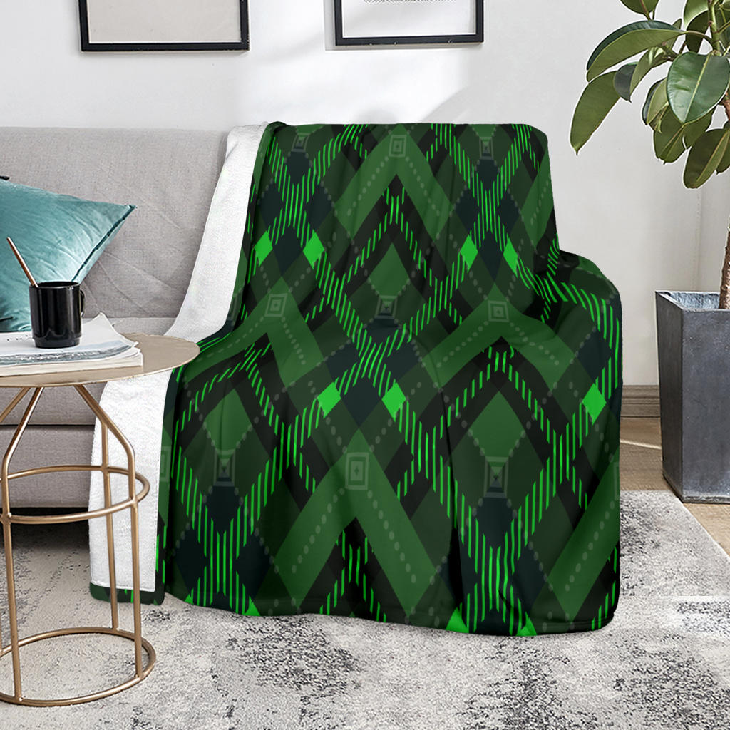 High-Quality Premium Blankets Square - Jewish Tripod Plaid Pattens - Dark Green
