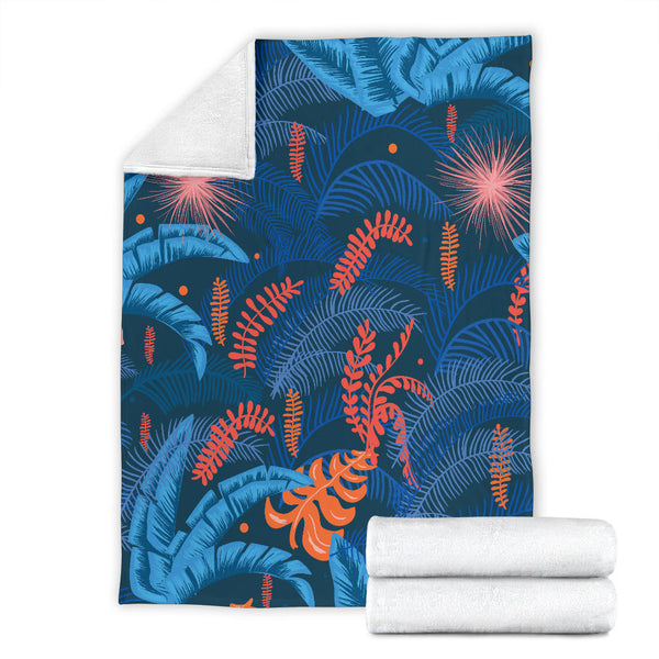 Blue Jungle Leaves Pattern Premium Blanket
